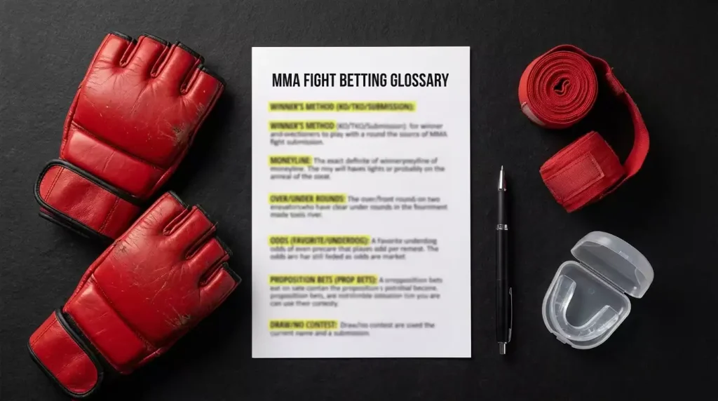 UFC betting glossary covering MMA fighting and wagering terminology from A to Z
