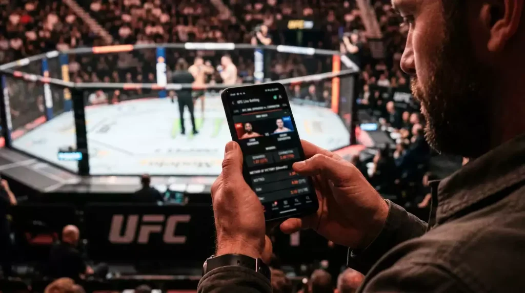 UFC betting odds displayed in fractional, decimal, and American formats on a dark analytical dashboard